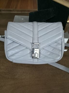 Botkiet Quilted Leather Crossbody Bag in Light Gray